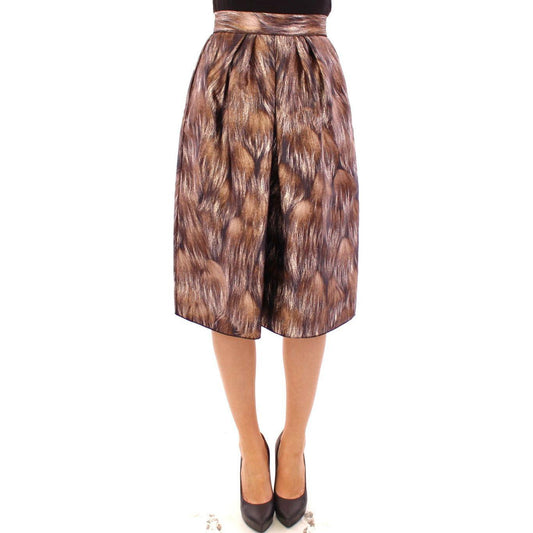 Dolce & Gabbana Brown Floral Silk Straight Full Skirt Dolce & Gabbana