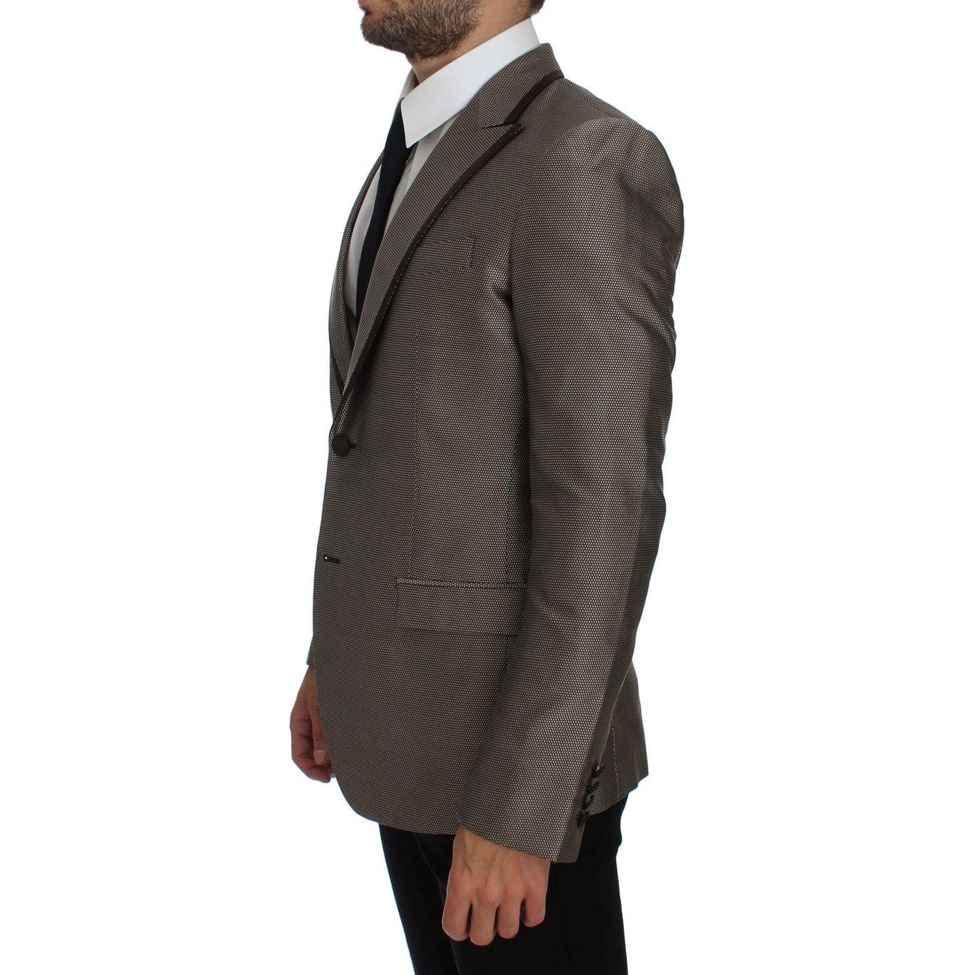 Dolce & Gabbana Elegant Brown Silk Two-Button Slim Blazer Dolce & Gabbana