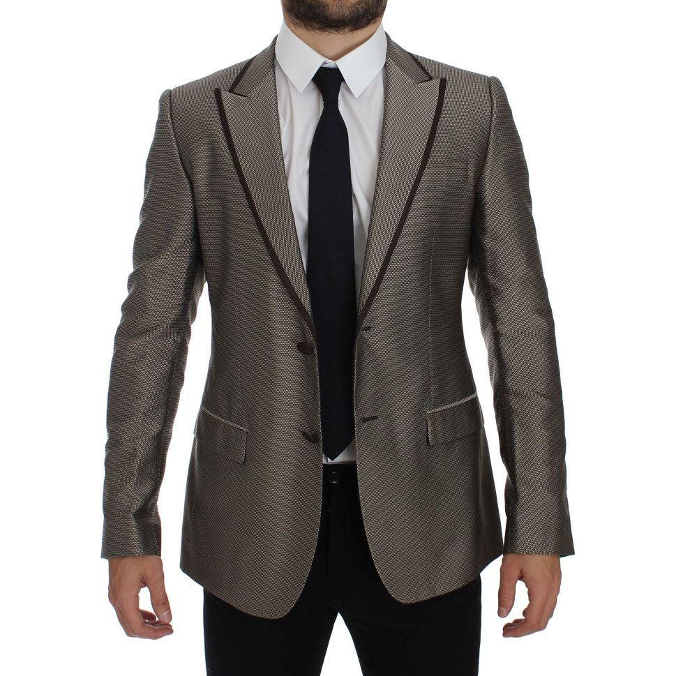 Dolce & Gabbana Elegant Brown Silk Two-Button Slim Blazer Dolce & Gabbana