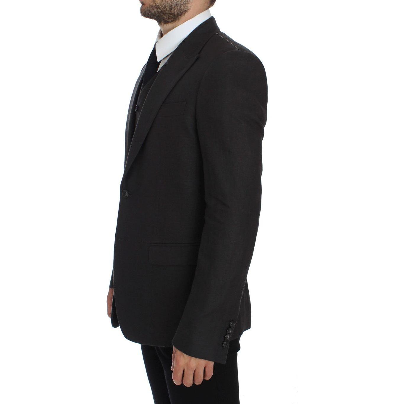 优雅灰色亚麻修身西装外套和背心