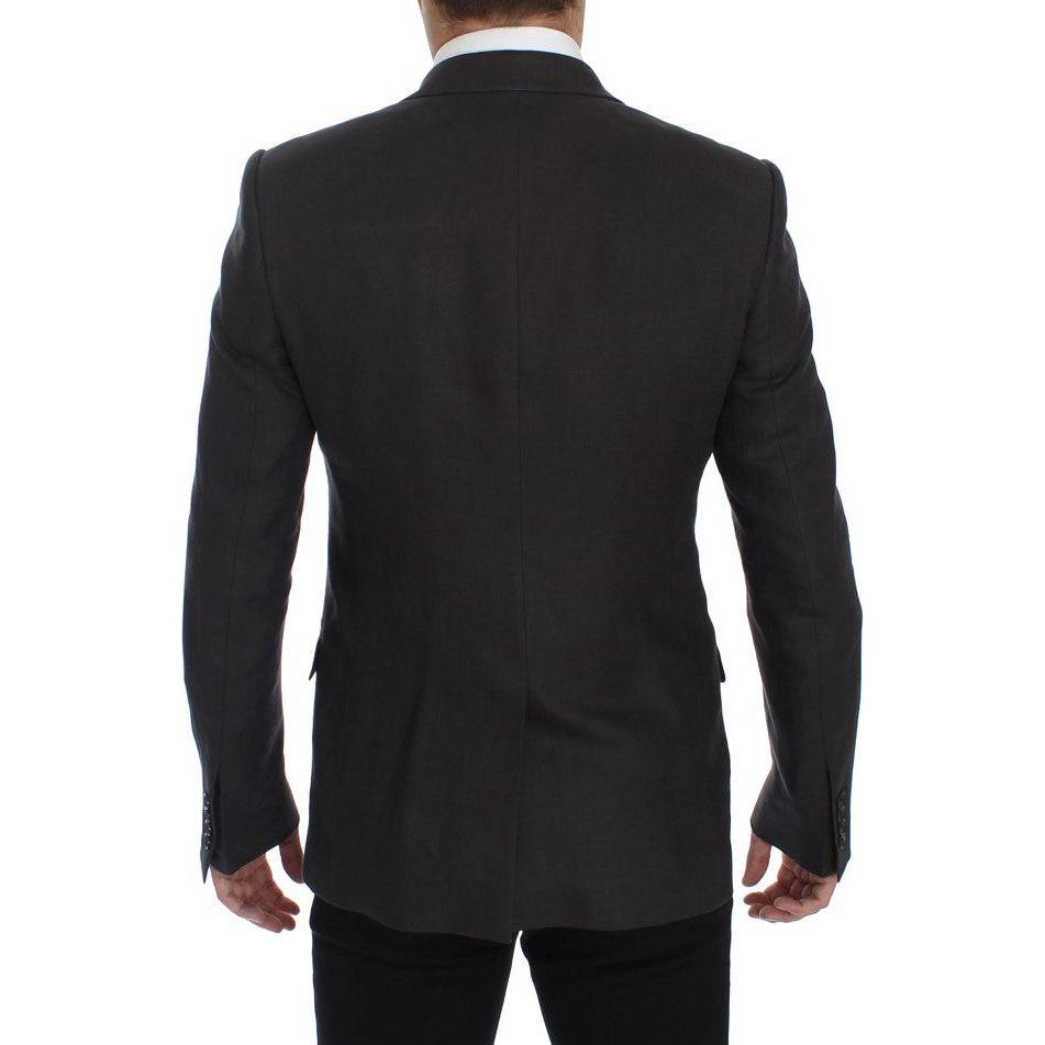 优雅灰色亚麻修身西装外套和背心