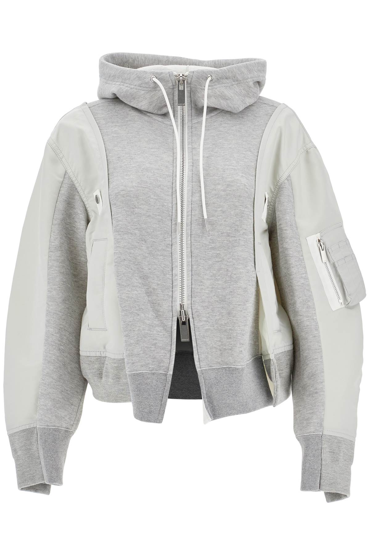 Sacai hybrid sweatshirt with zip and hood