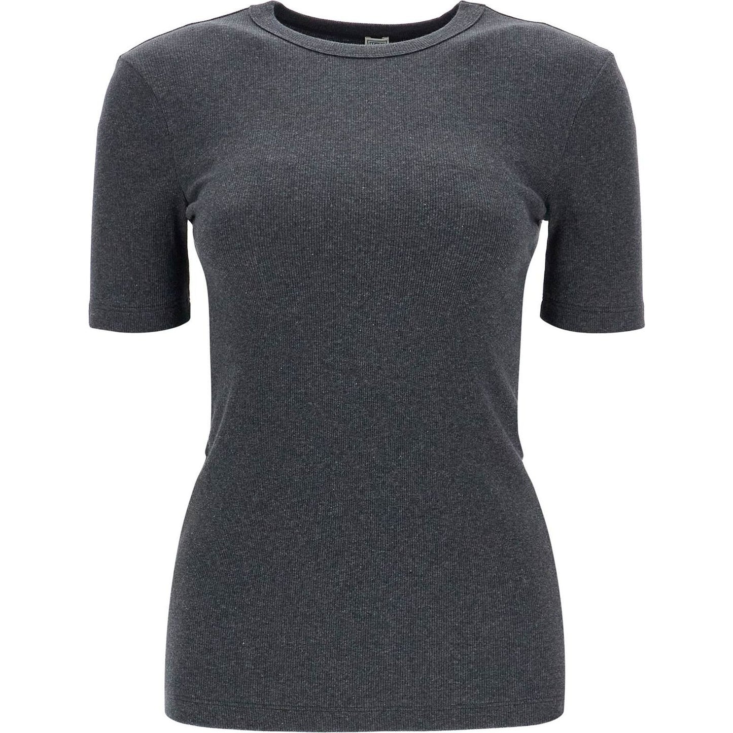 Toteme organic cotton ribbed sweater in charcoal melange with wide neckline Topwear Toteme