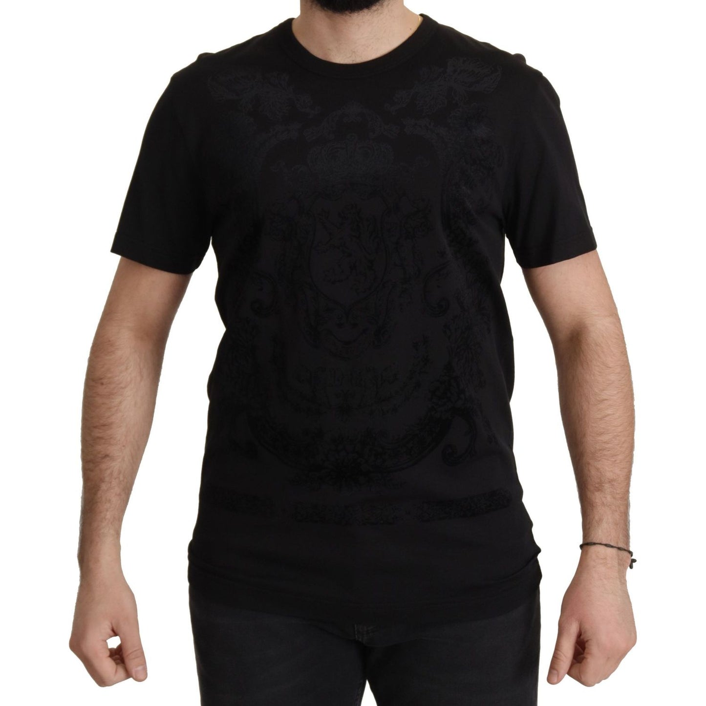 Dolce & Gabbana Elegant Black Baroque Crewneck Tee Dolce & Gabbana