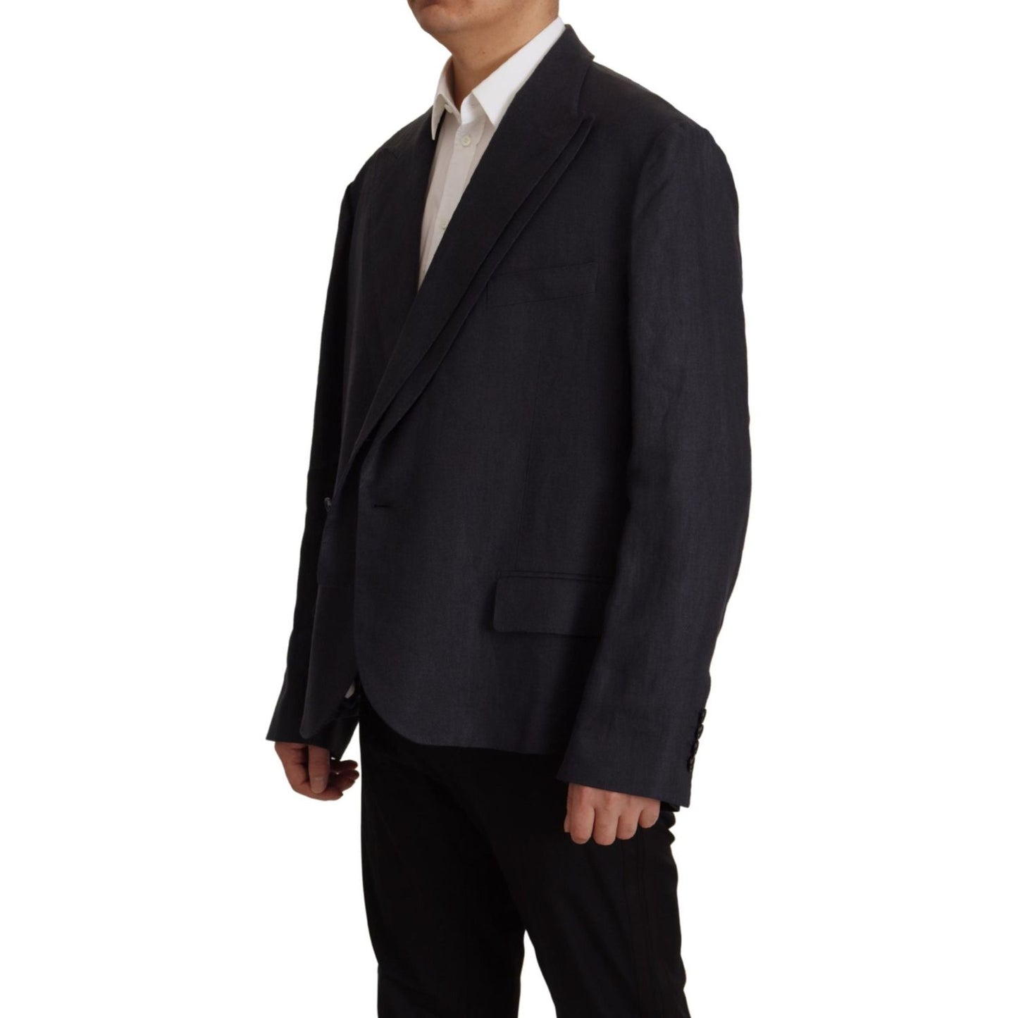 Dolce & Gabbana Blue Linen Formal Mens Blazer Jacket