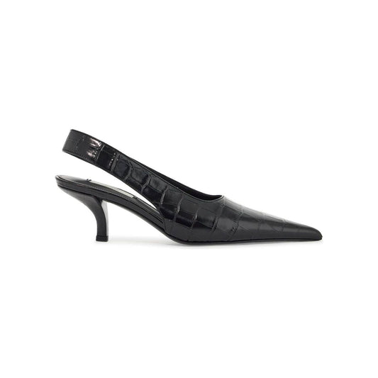 Toteme black calfskin crocodile effect slingback pump