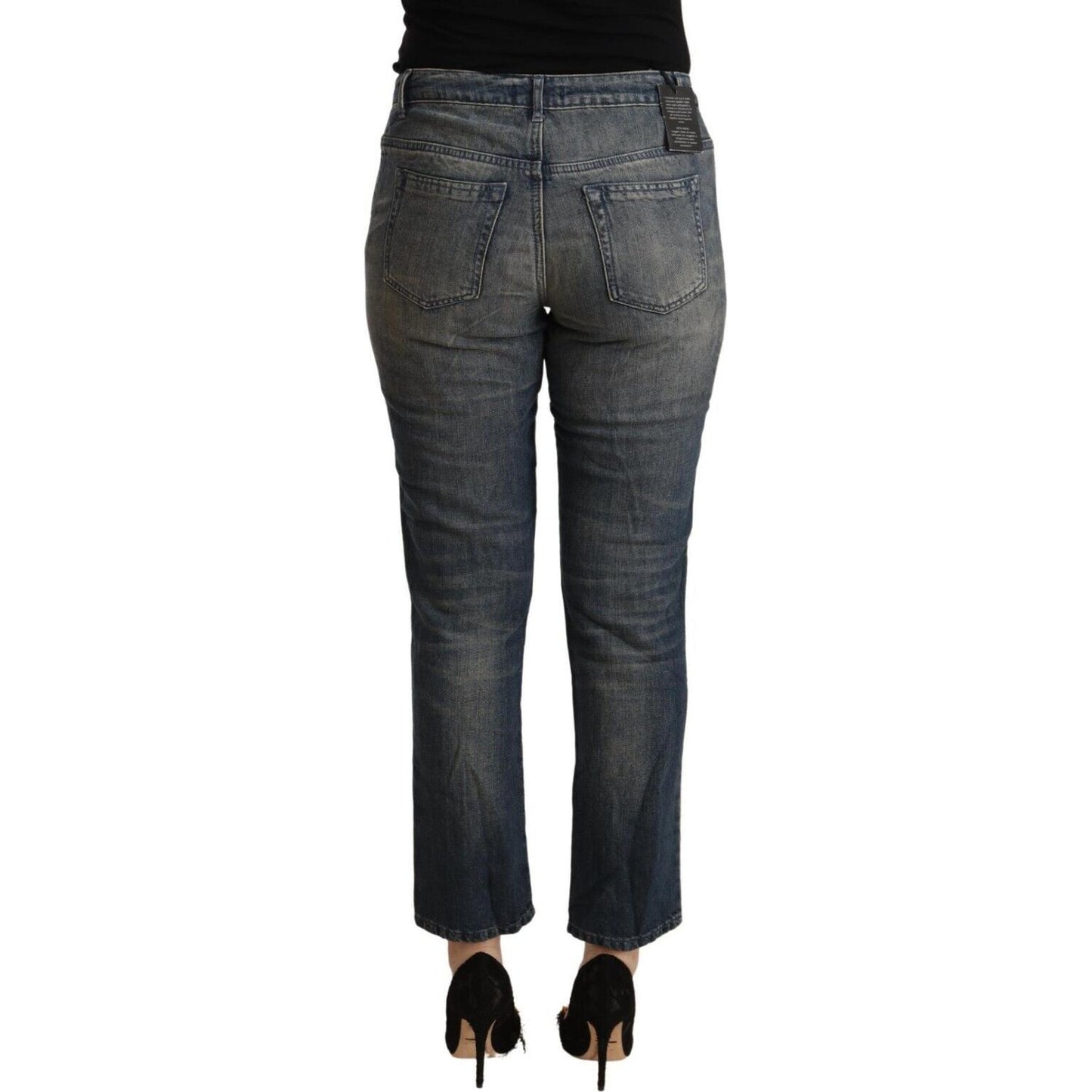 Twinset Blue Washed Cotton Cropped Capri Women Denim Jeans