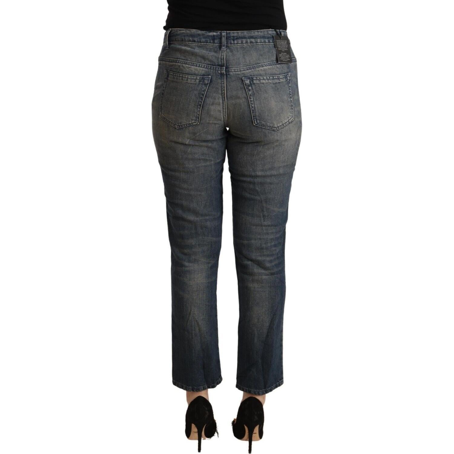 Twinset Blue Washed Cotton Cropped Capri Women Denim Jeans