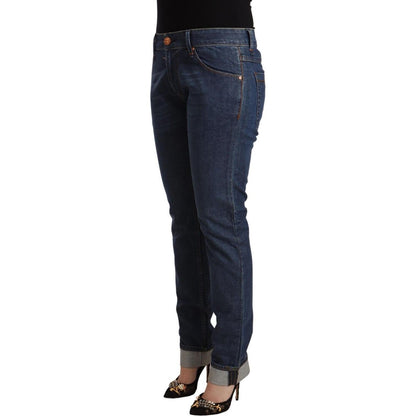 Acht Dark Blue Cotton Slim Fit Folded Hem Denim Jeans
