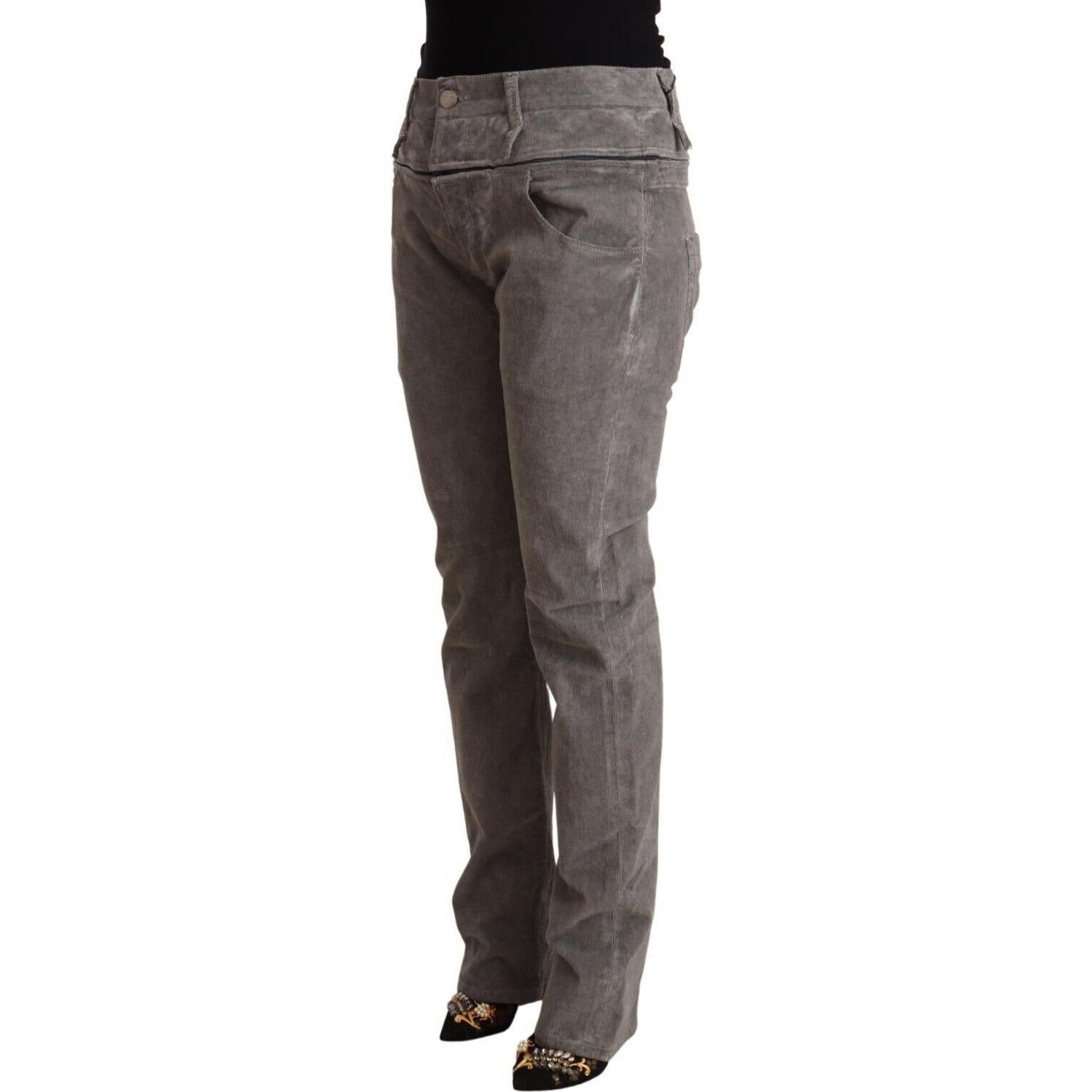 Acht Gray Cotton Straight Fit High Waist Pants