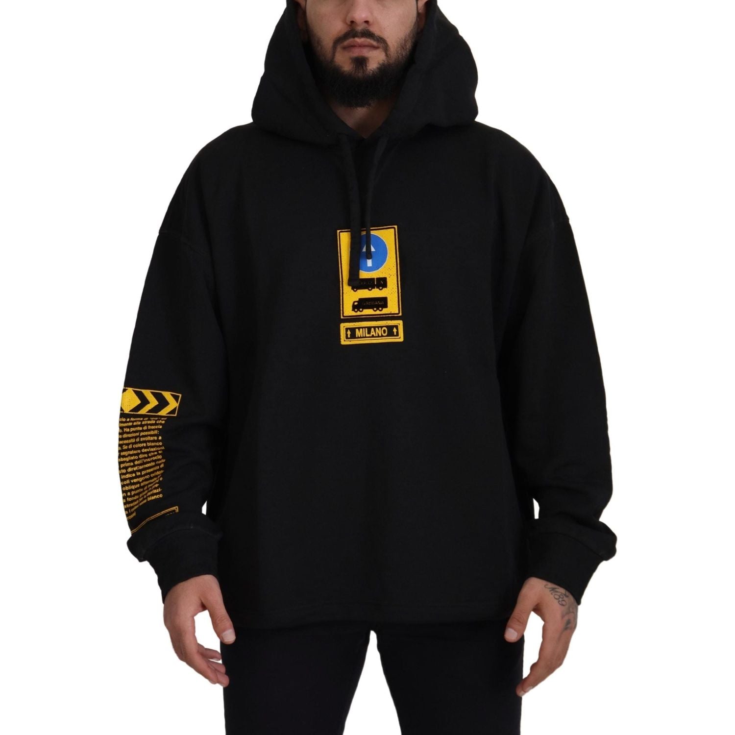 Dolce & Gabbana Black Cotton Hooded DG Shield Pullover Sweater