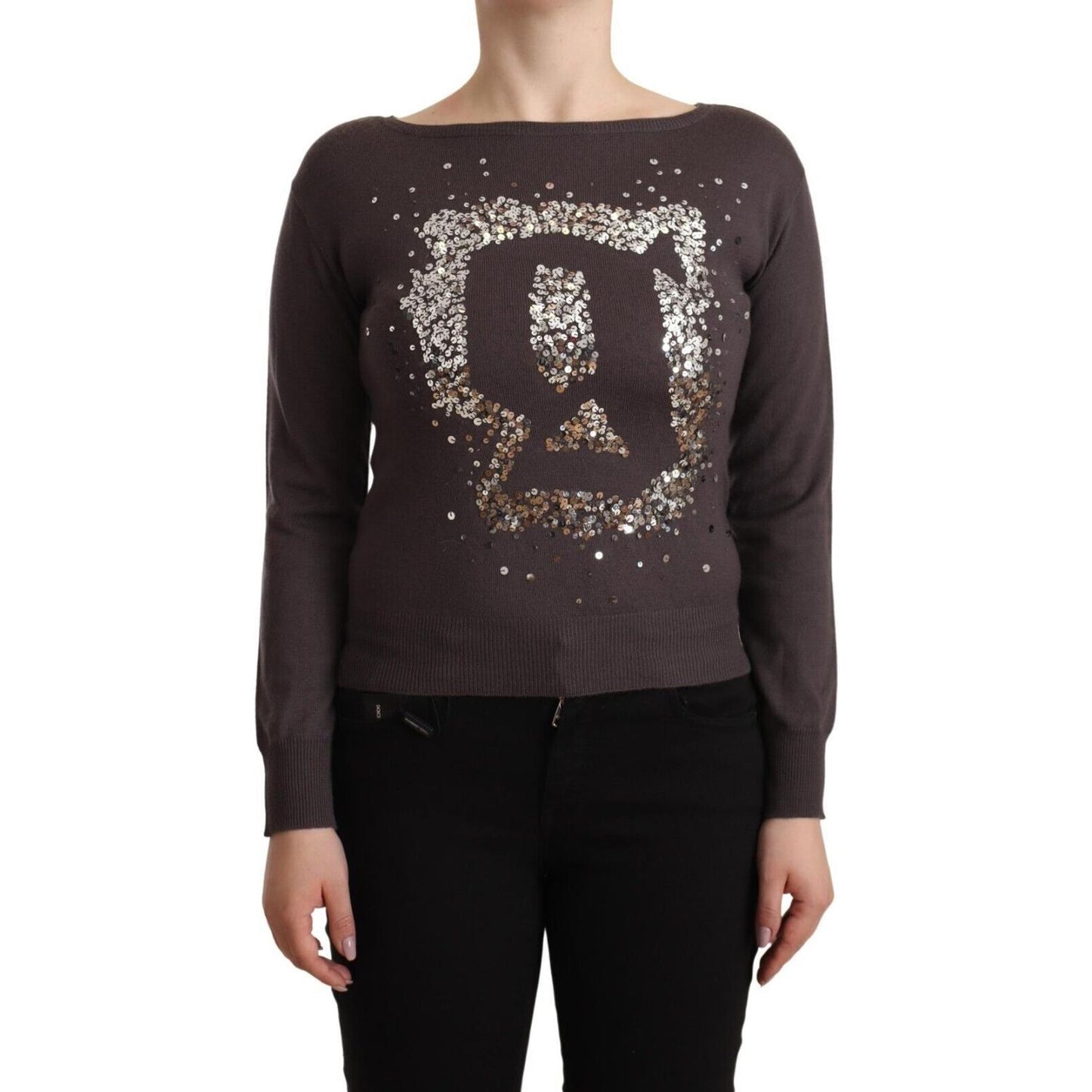 John Galliano Brown Wool Sequined Long Sleeves Pullover Sweater