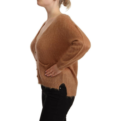 PINK MEMORIES Brown Cardigan V-Neck Long Sleeve Sweater