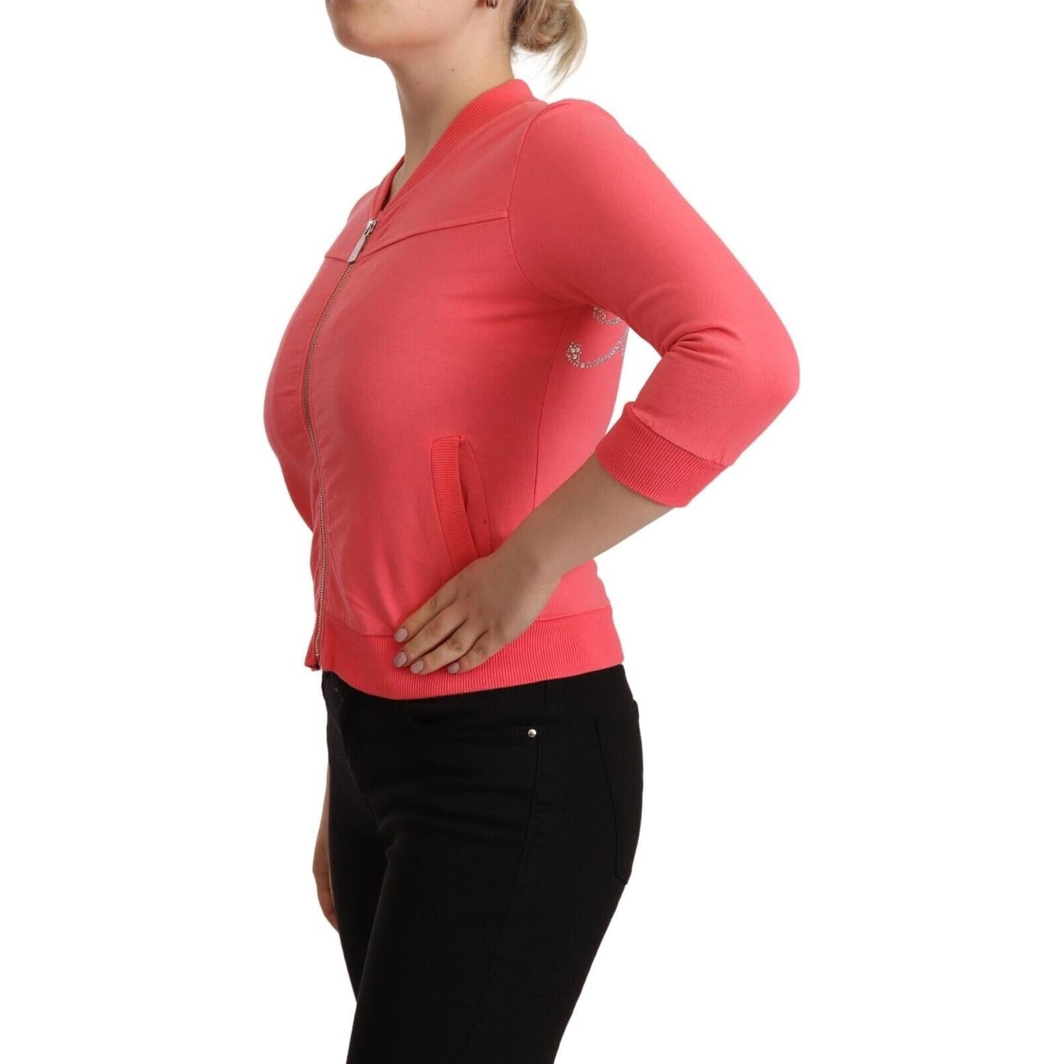 Blumarine Pink 3/4 Sleeve Zip Embellished Sweater