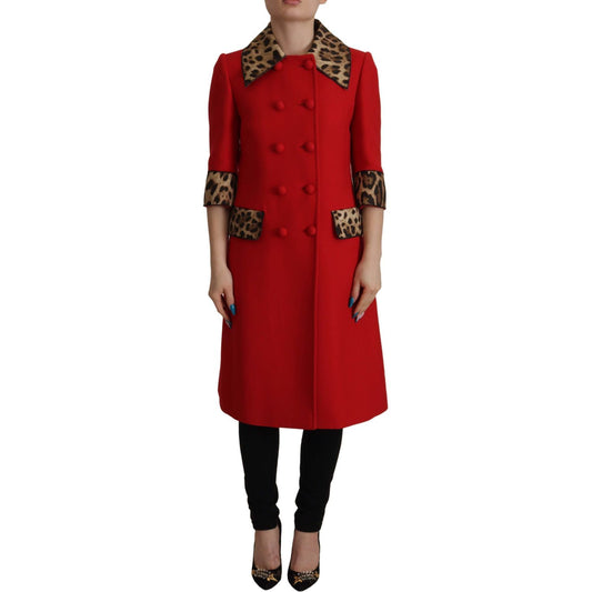 Elegant Red Leopard Trench Coat