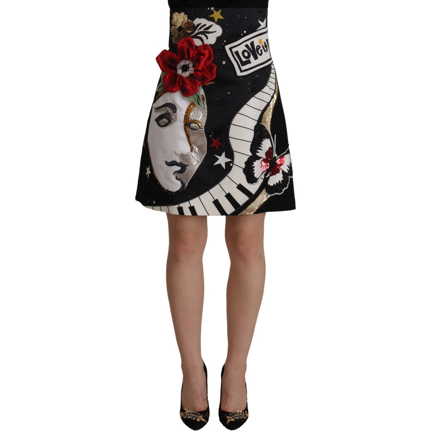 Dolce & Gabbana High-Waist A-Line Embellished Black Skirt Dolce & Gabbana