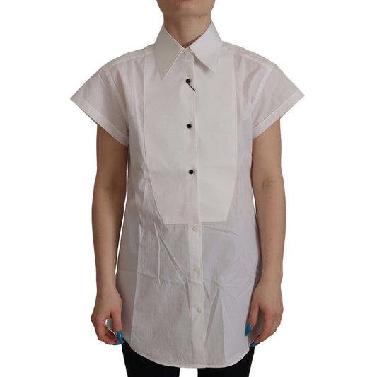 Dolce & Gabbana White Sleeveless Tuxedo Formal Blouse Top