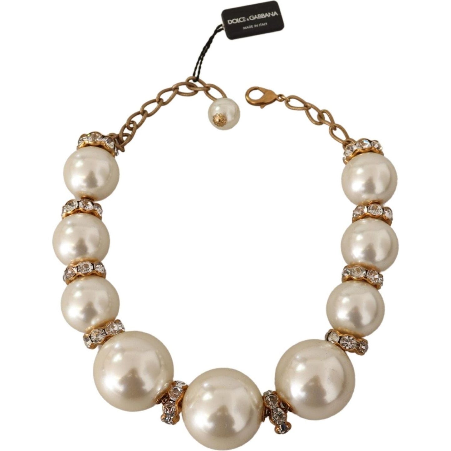 Dolce & Gabbana Elegant Faux Pearl Charm Necklace with Crystal Accents Dolce & Gabbana