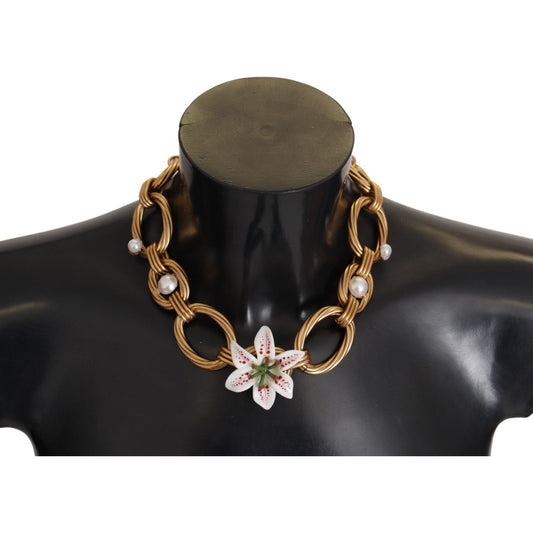 Dolce & Gabbana Elegant Gold Lilly Flower Pendant Necklace WOMAN NECKLACE Dolce & Gabbana