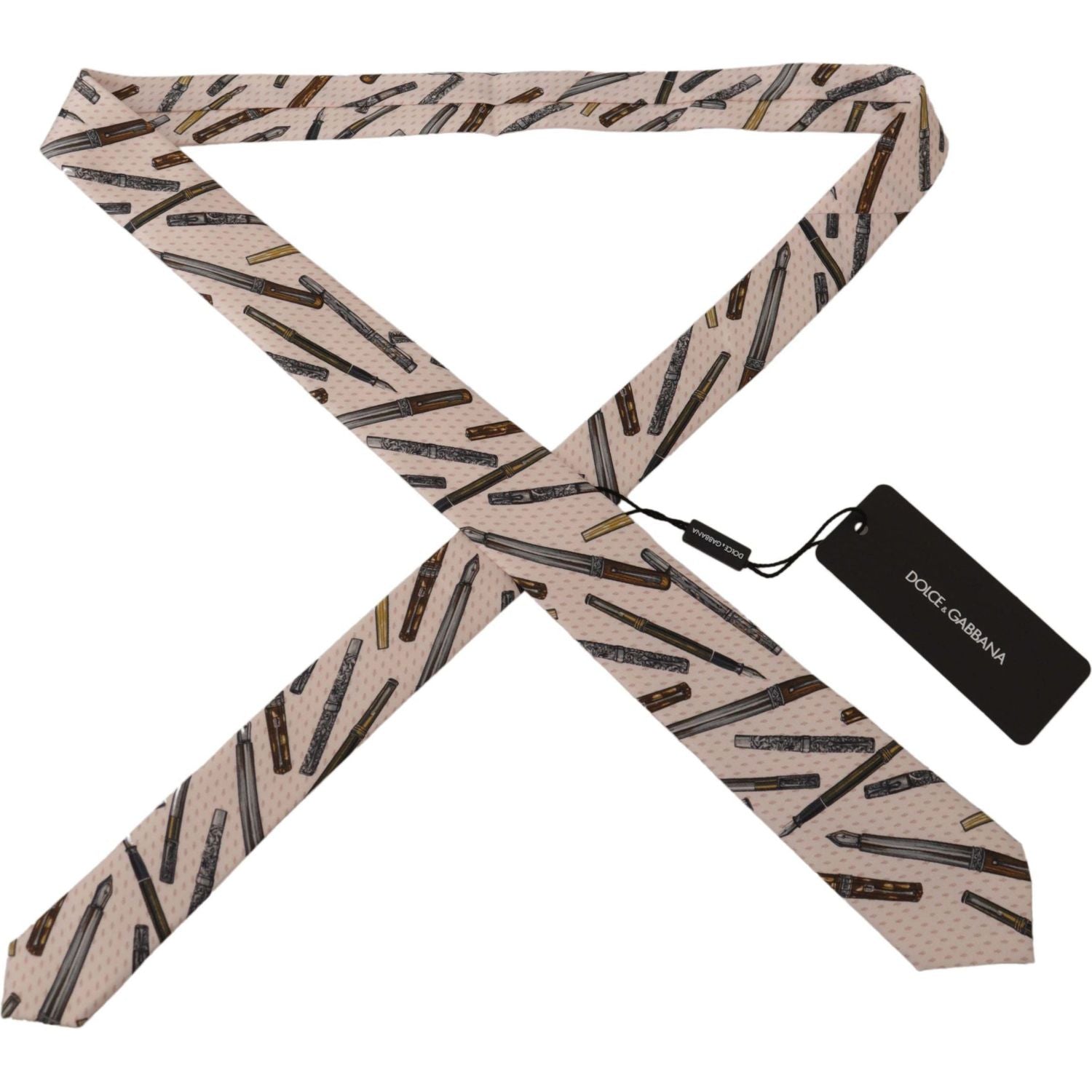 Dolce & Gabbana Pink Pen Dots Print 100% Silk Adjustable Neck Accessory Tie