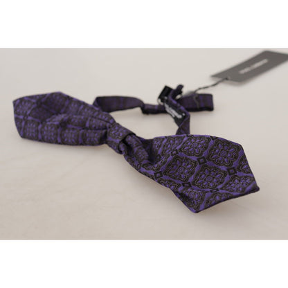 Dolce & Gabbana Blue Geometric Silk Adjustable Neck Papillon Tie