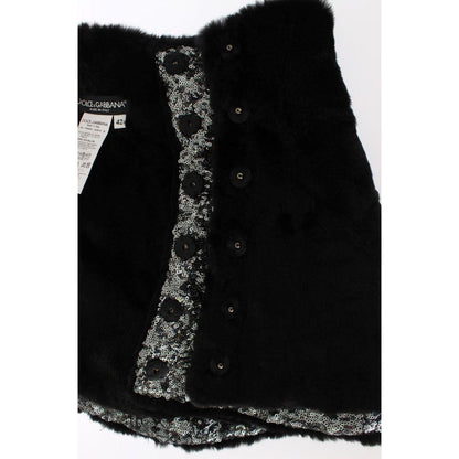Dolce & Gabbana Silver Sequined Floral Weasel Fur Shoulder Scarf Wrap Dolce & Gabbana
