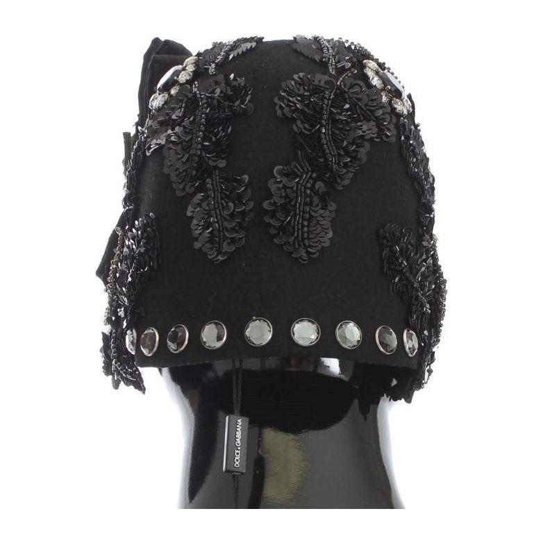Dolce & Gabbana Black Crystal Gold Cherries Brooch Hat
