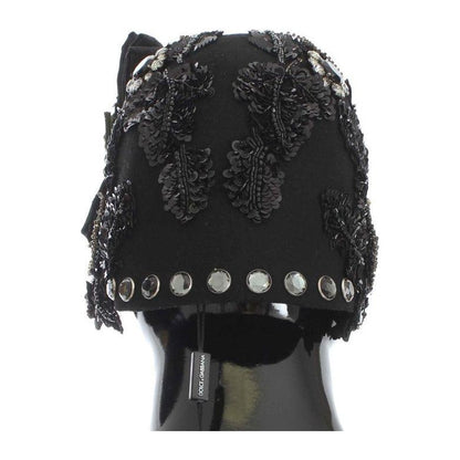 Dolce & Gabbana Black Crystal Gold Cherries Brooch Hat