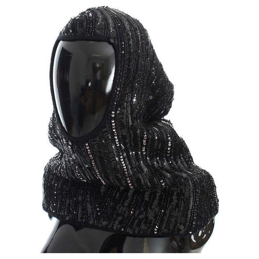 Dolce & Gabbana Black Knitted Sequin Hood Scarf Hat Dolce & Gabbana