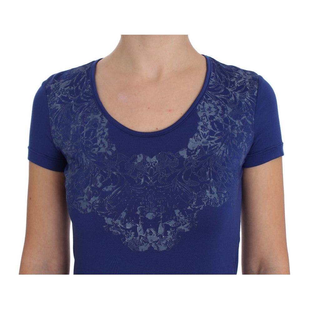 Ermanno Scervino Elegant Blue Crew Neck Tee with Logo Detail Ermanno Scervino