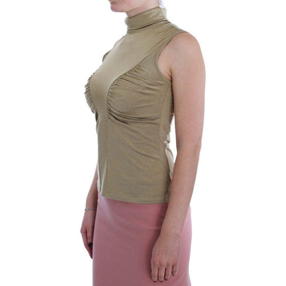 Exte Gold Nylon Turtleneck Top Blouse