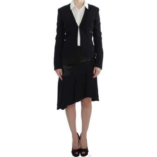 Exte Elegant Two-Piece Skirt Suit in Black & Blue Skirt Suit Exte