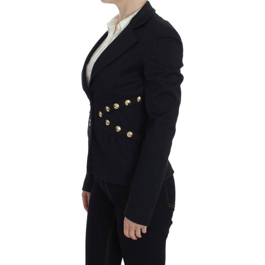 Exte Chic Black Stretch Blazer with Gold Button Detail Blazer Jacket Exte