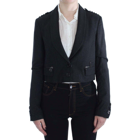 Exte Gray Stretch Gold Studded Short Jacket Exte