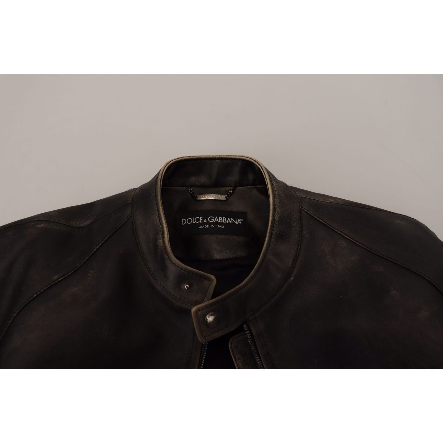 Dolce & Gabbana Black Leather Zipper Biker Coat Jacket