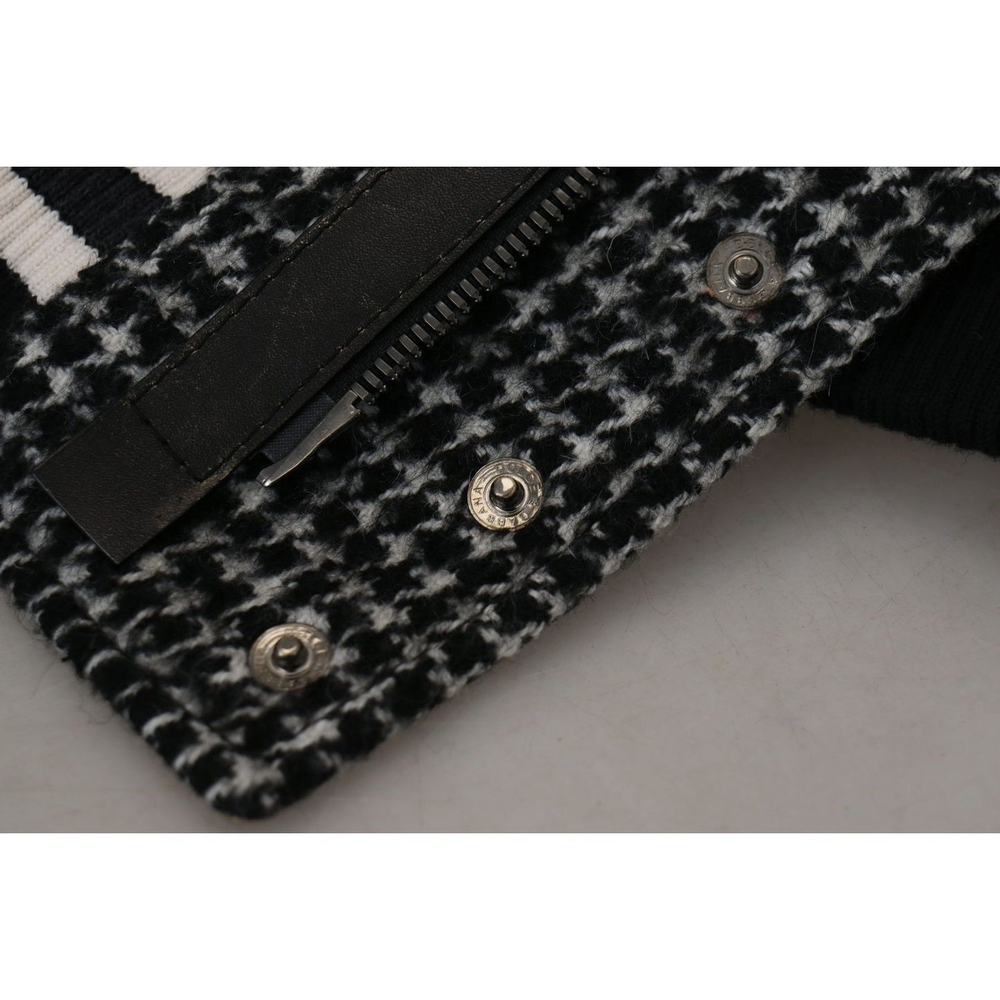 Dolce & Gabbana Black Houndstooth Polyester Bomber Jacket