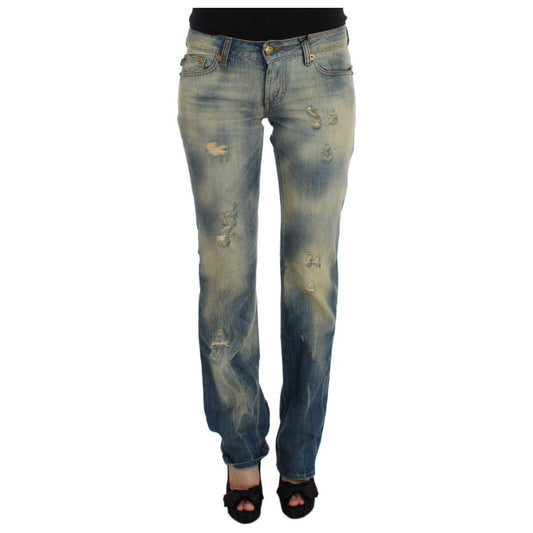 Cavalli Blue Wash Cotton Slim Fit Bootcut Jeans Cavalli