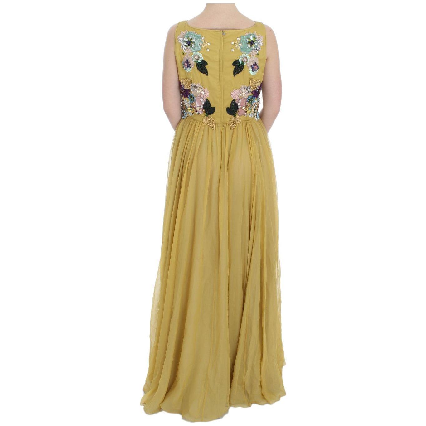 Dolce & Gabbana Enchanting Yellow Silk Floral Appliqué Gown Dolce & Gabbana