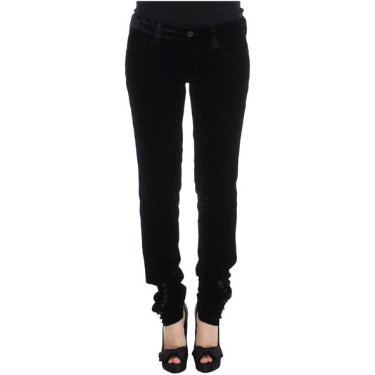 Ermanno Scervino Black Viscose Blend Velvet Slim Fit Pants Ermanno Scervino