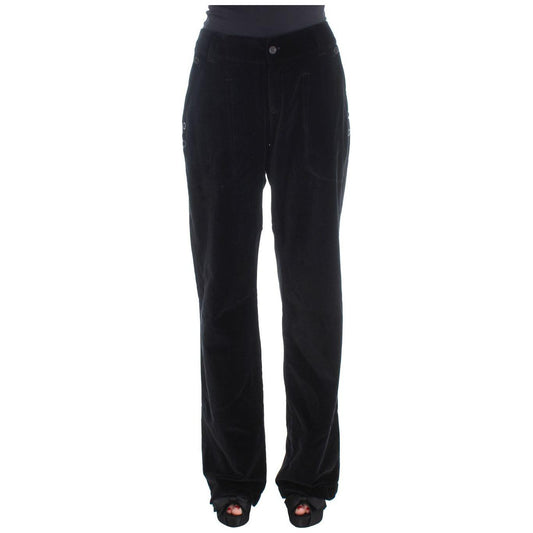 Ermanno Scervino Black Velvet Cotton Straight Legs Pants Ermanno Scervino