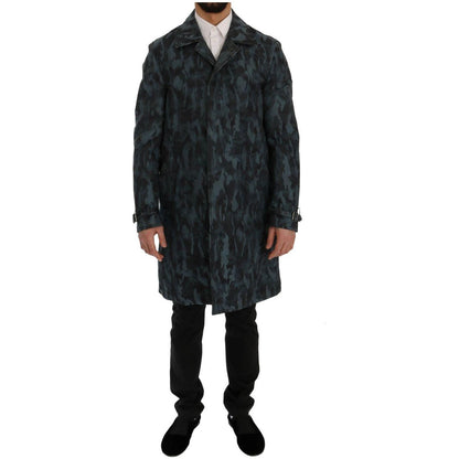 Dolce & Gabbana Blue Camouflage Trench Trench