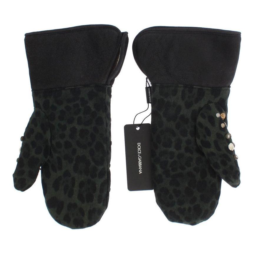 Dolce & Gabbana Elegant Studded Gray Wool Shearling Gloves Dolce & Gabbana