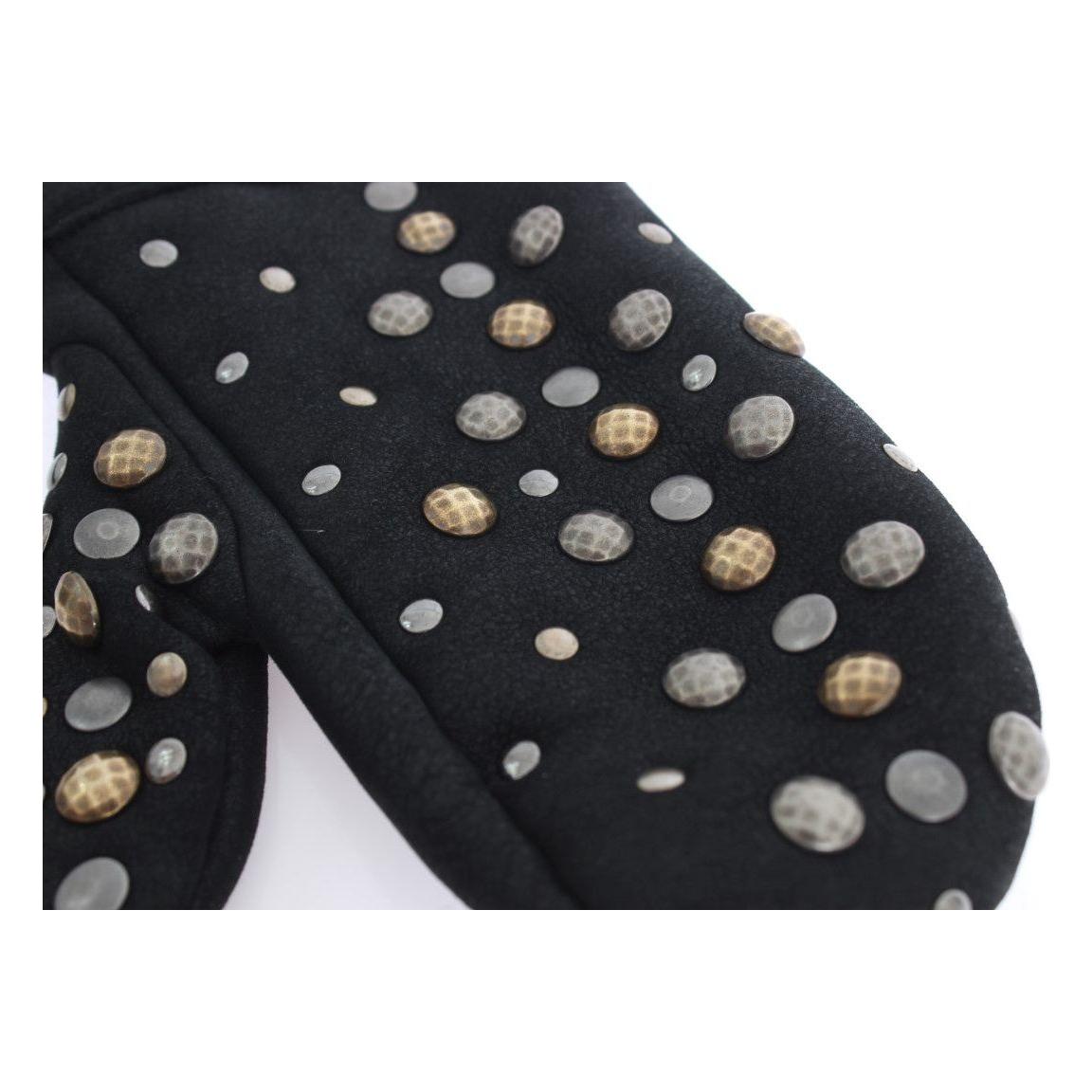 Dolce & Gabbana Gray Wool Shearling Studded Gloves