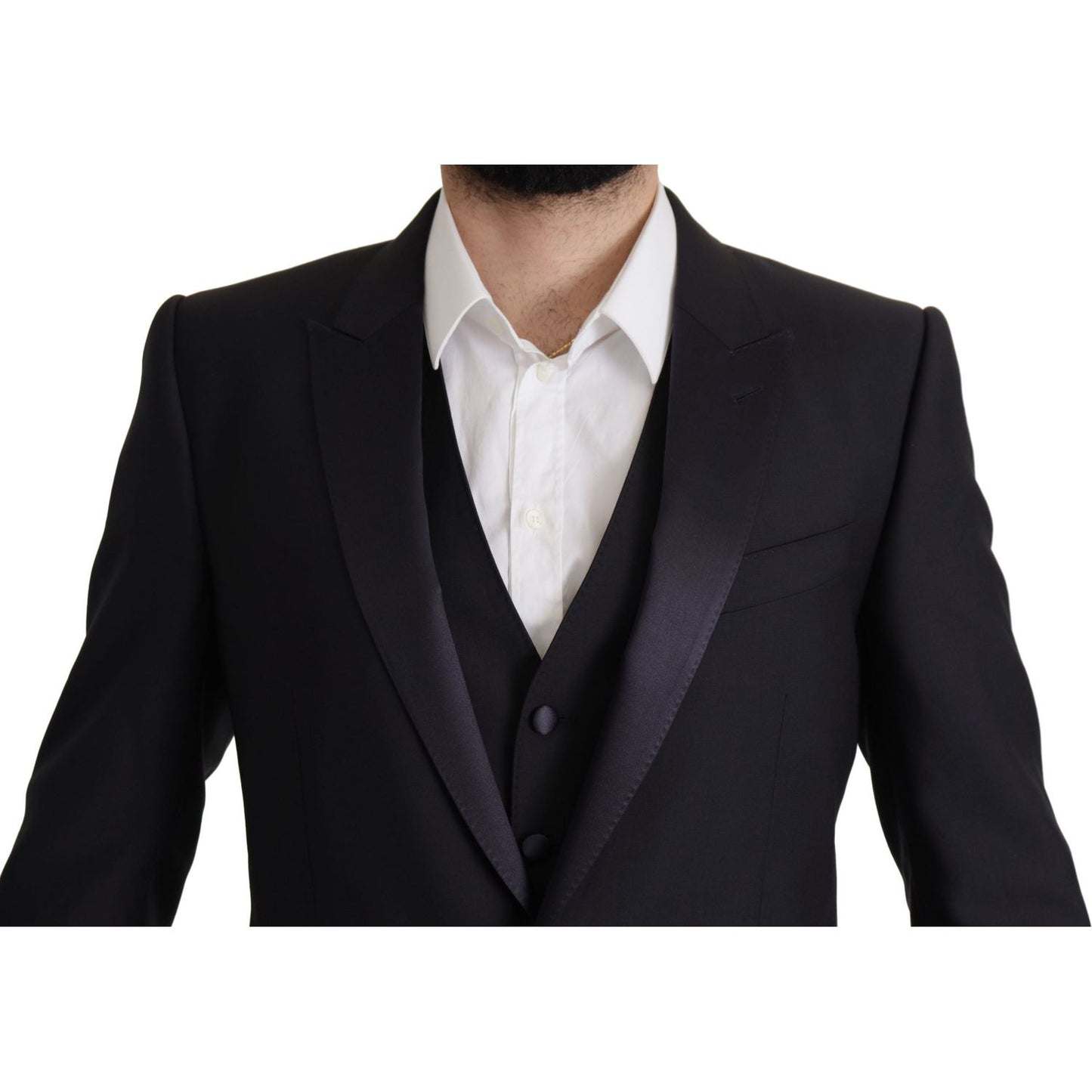 Dolce & Gabbana Elegant Black Three-Piece Wool Blend Suit Dolce & Gabbana