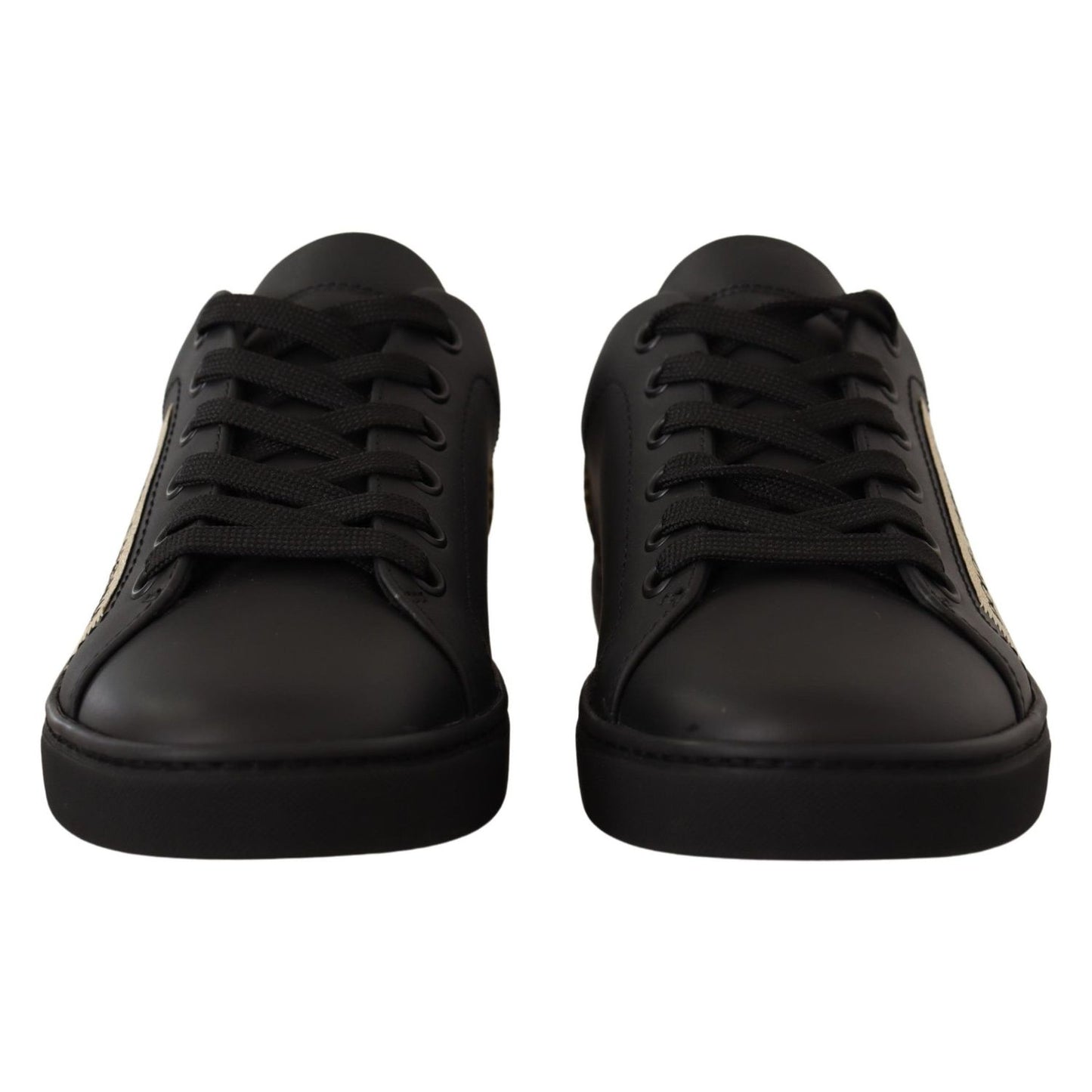 Dolce & Gabbana Black Gold Leather Low Top Sneakers Womens Shoes