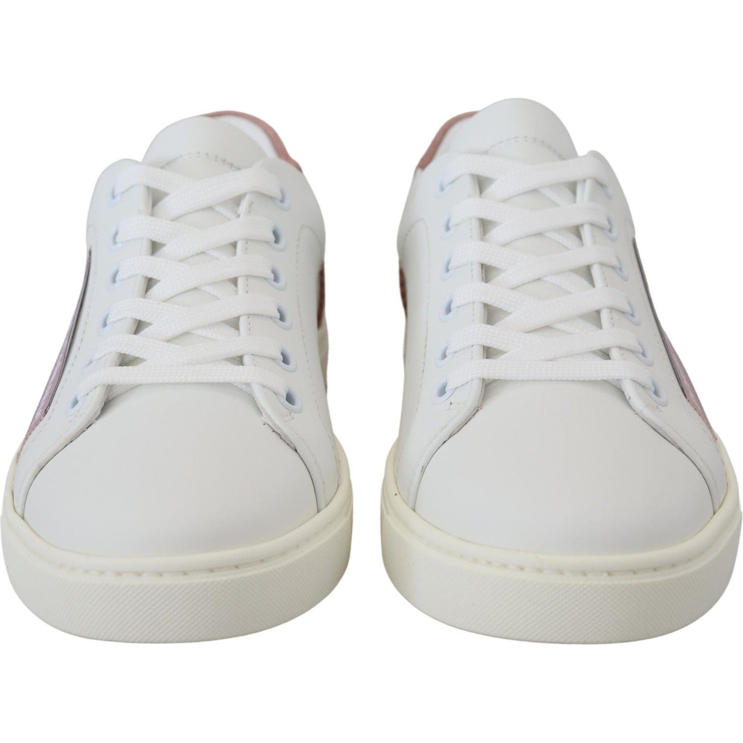 Dolce & Gabbana Chic White Pink Leather Low-Top Sneakers Dolce & Gabbana