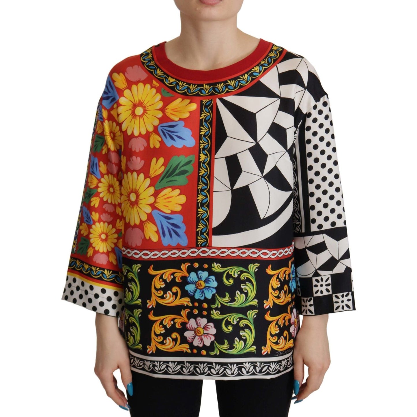 Dolce & Gabbana Silk Baroque Floral Round Neck Blouse Dolce & Gabbana