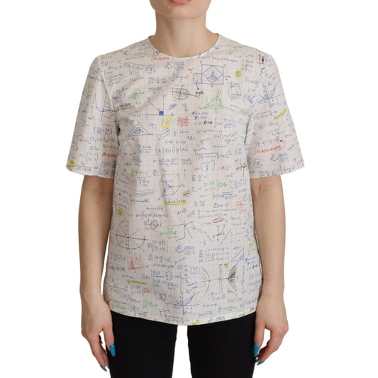 Dolce & Gabbana White Cotton Algebra Print Short Sleeves Top