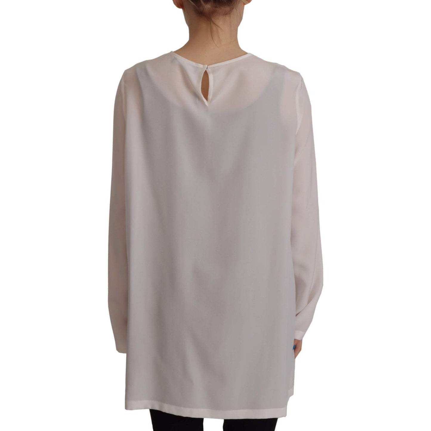 Dolce & Gabbana White Silk DG Logo Embroidered Long Sleeves Blouse