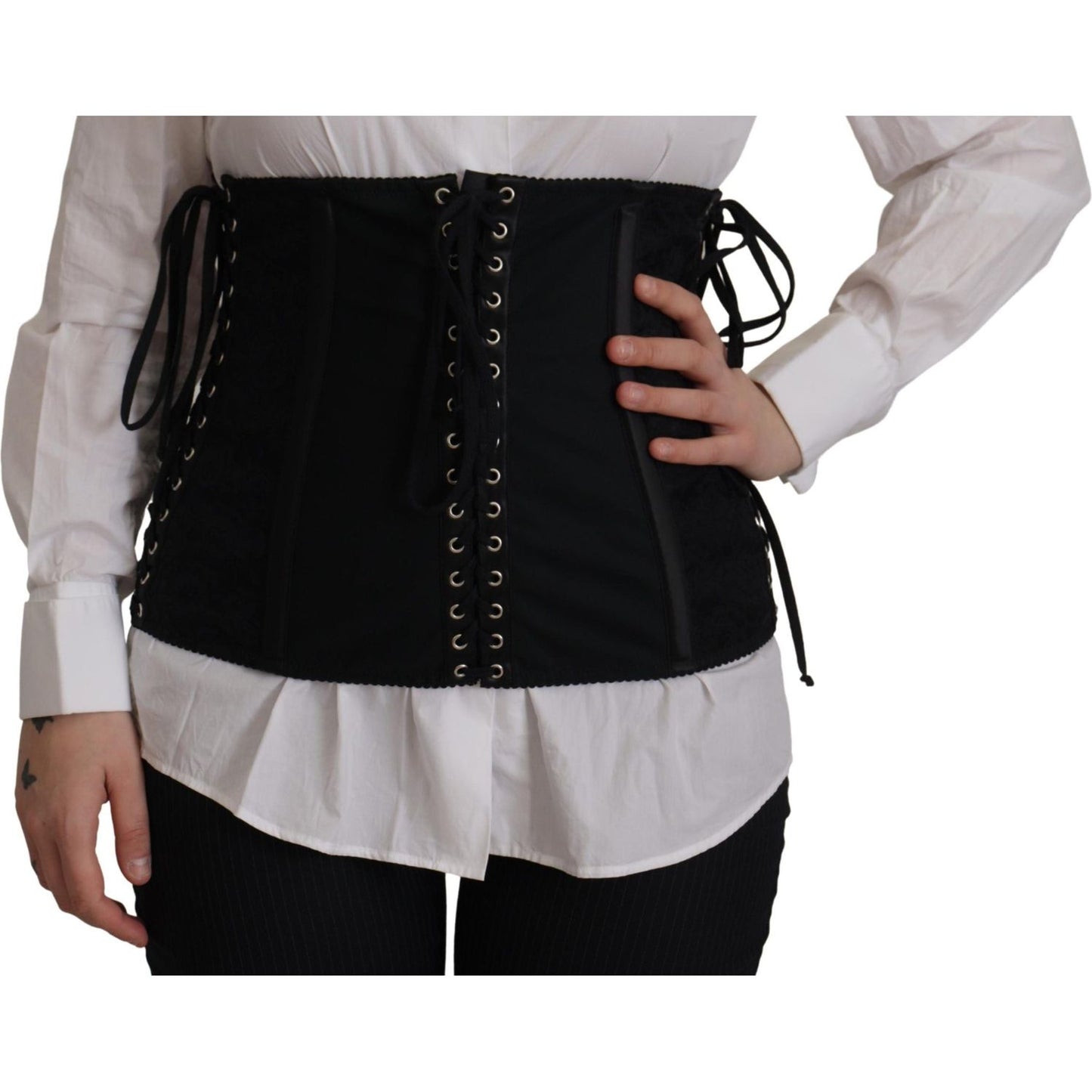 Dolce & Gabbana Elegant Black Corset Waist Strap Top Dolce & Gabbana